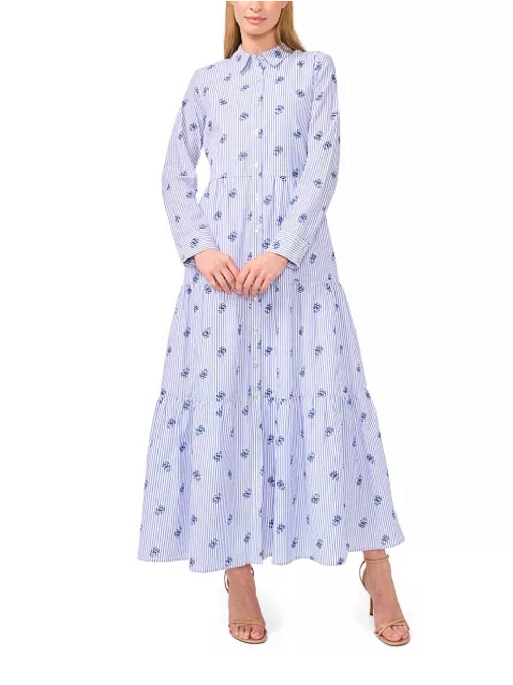 Cece Light Blue Floral Stripe Maxi Dress - Brand